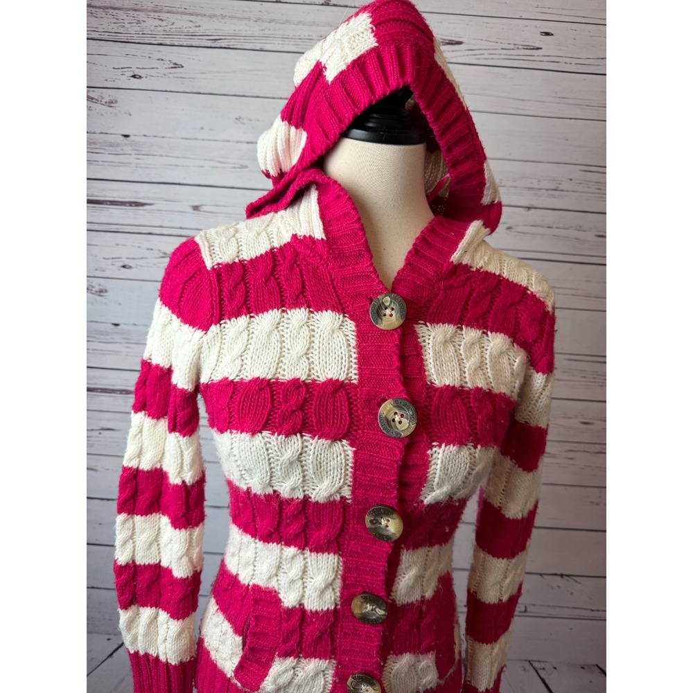 Aeropostale Hoodie Sweater Button front cardigan Medium Coquette Y2K Chunky Wool
